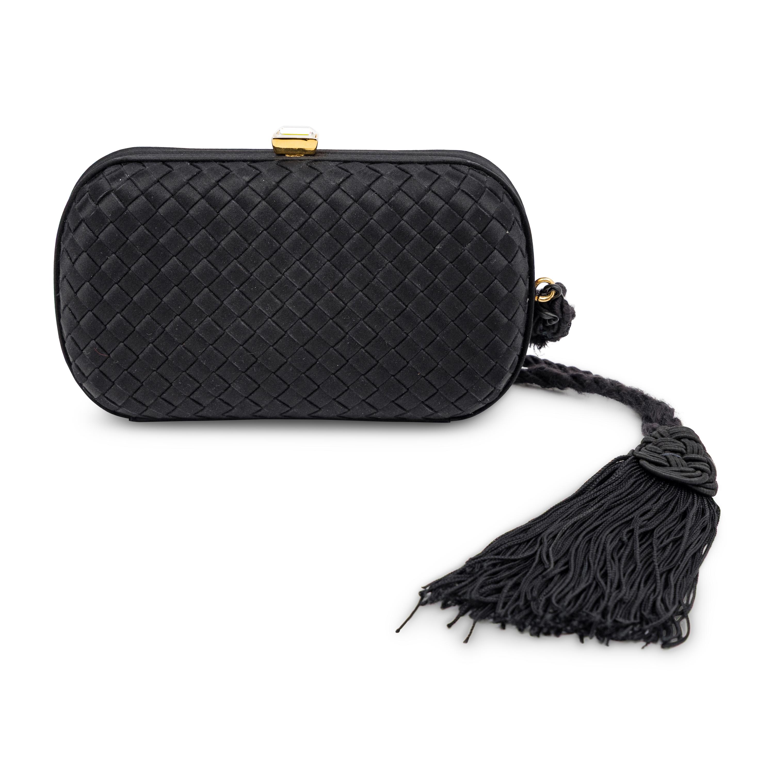 Bottega Veneta, Black Satin Intrecciato Clutch