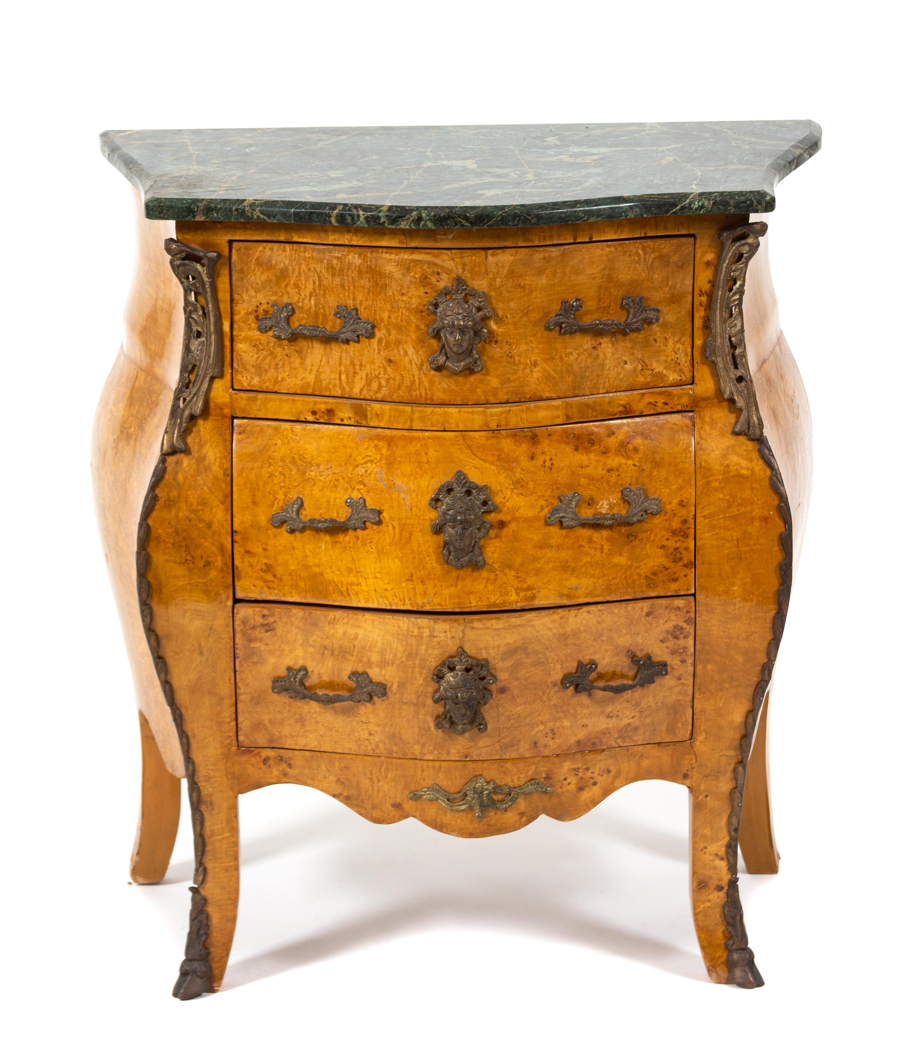 A Louis XV Style Gilt Metal Mounted Burlwood Commode Height 29 1/2 x width 26 x depth 16 inches. — 20TH CENTURY