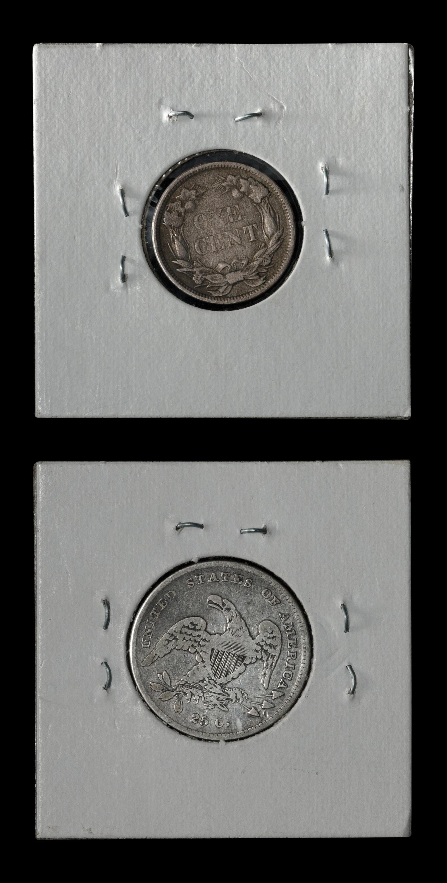 An 1831 Capped Bust 25c and an 1858 Flying Eagle 1c Coin