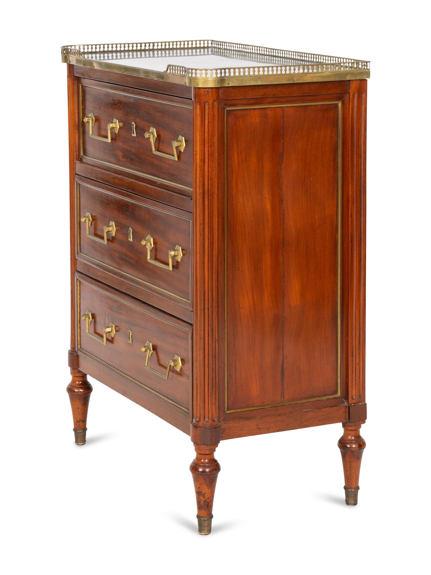 A Small Directoire Brass Mounted Walnut Commode and Associated Later Chest