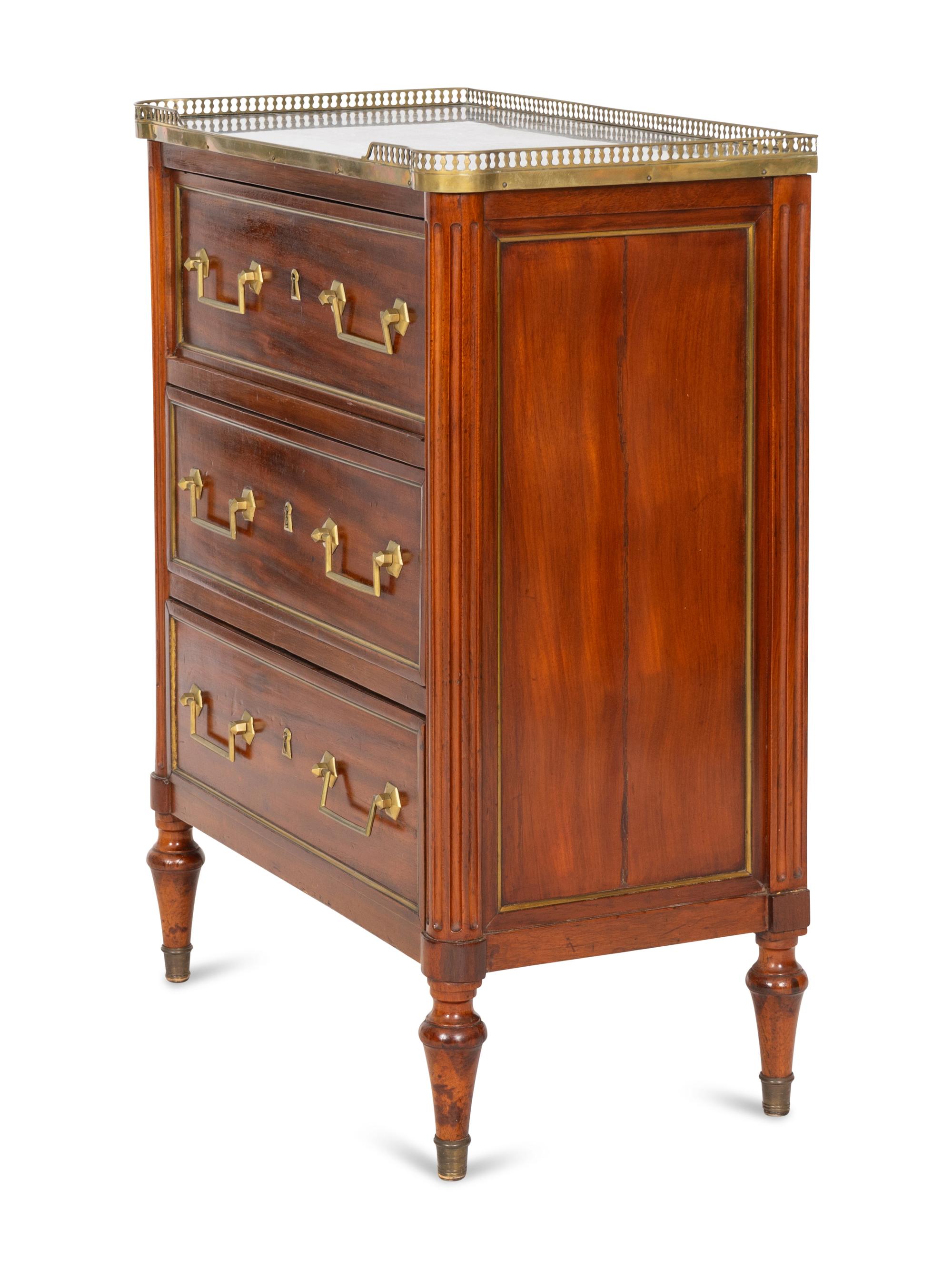 A Small Directoire Brass Mounted Walnut Commode and Associated Later Chest