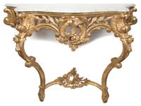 A Louis XV Style Carved Giltwood Marble Top Wall Console Height 36 x width 48 x depth 17 inches. — 19TH CENTURY