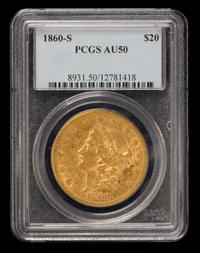 A United States 1860-S Liberty Head $20 Gold Coin