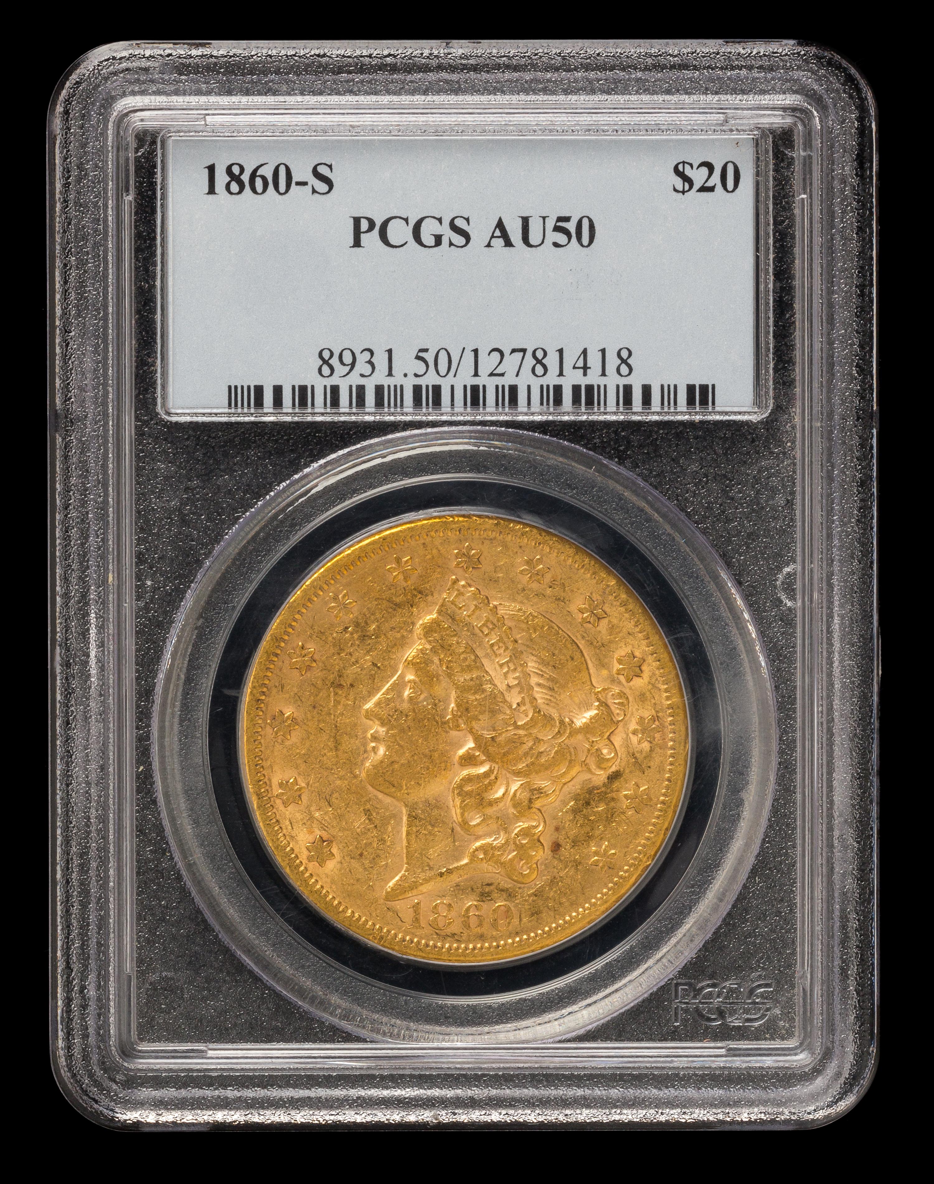 A United States 1860-S Liberty Head $20 Gold Coin