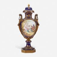 A Large Gilt Bronze Mounted Sèvres Style Cobalt Ground Porcelain Urn late 19th century