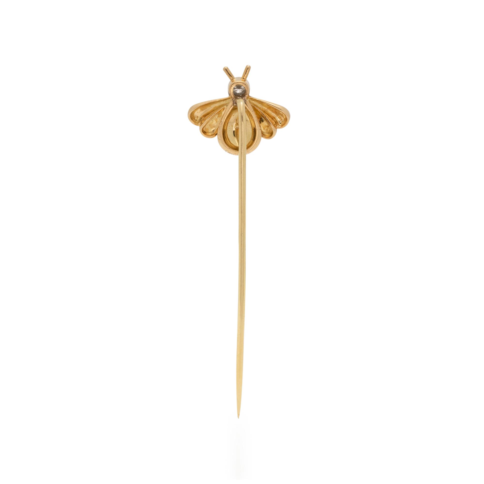 CARTIER, YELLOW GOLD, DIAMOND, AND ENAMEL BEE STICKPIN