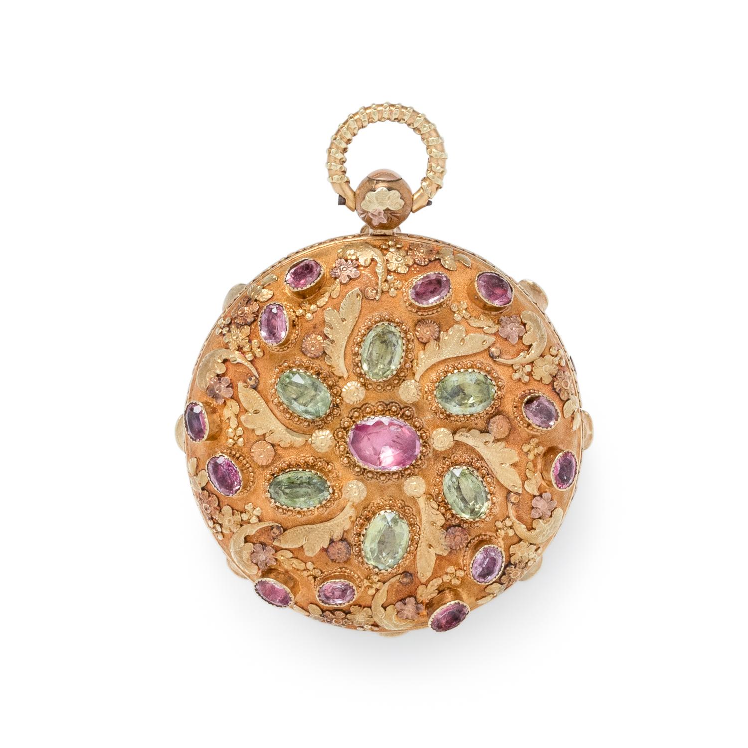 ALLIEZ, BACHELARD & TEROND FILS, TRICOLOR GOLD AND PASTE OPEN FACE POCKET WATCH