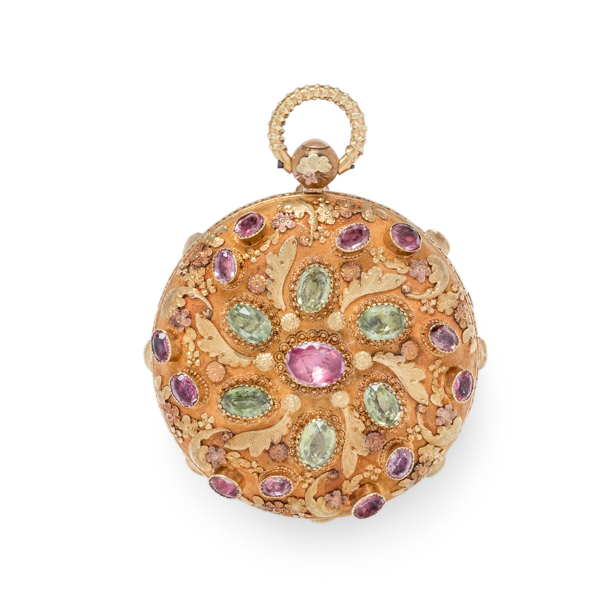 ALLIEZ, BACHELARD & TEROND FILS, TRICOLOR GOLD AND PASTE OPEN FACE POCKET WATCH