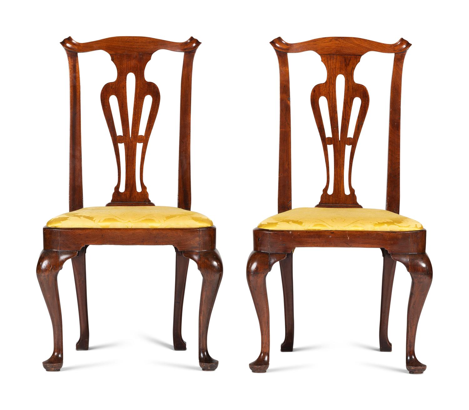 A Pair of Queen Anne Carved Walnut Side Chairs