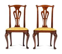 A Pair of Queen Anne Carved Walnut Side Chairs