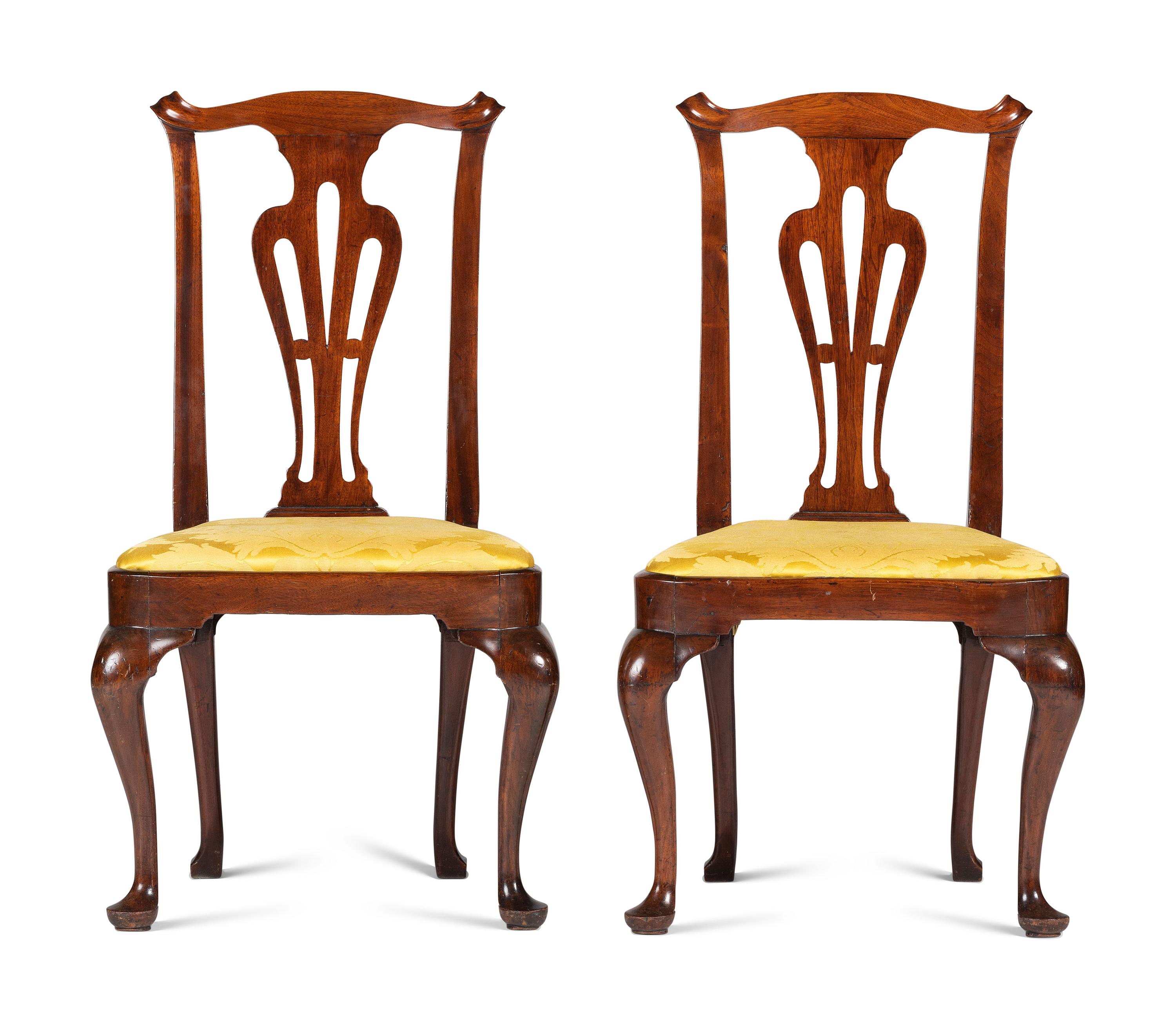 A Pair of Queen Anne Carved Walnut Side Chairs