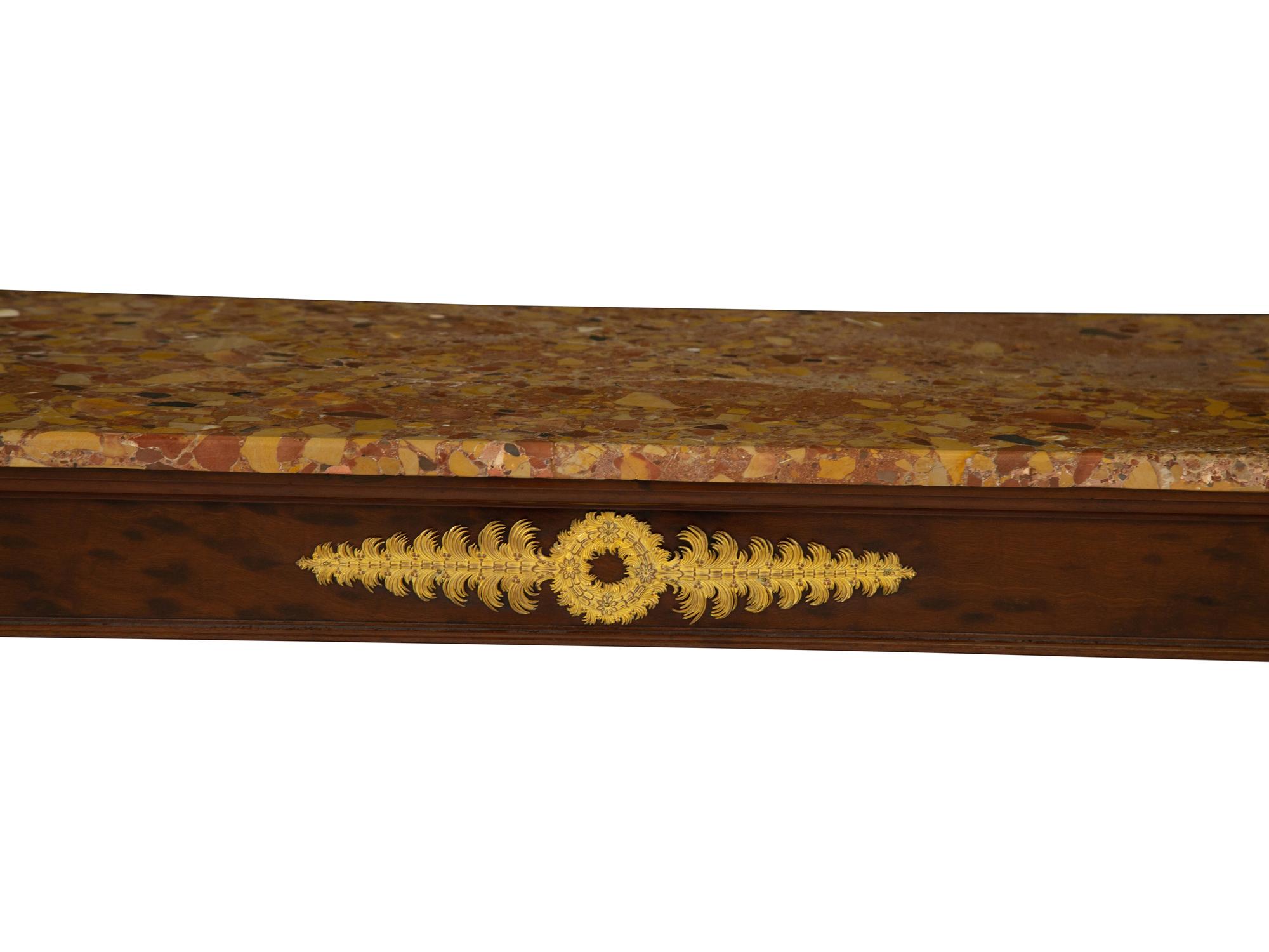 A French Empire Gilt Bronze Mounted Mahogany Breche d'alep Marble-Top Console Table