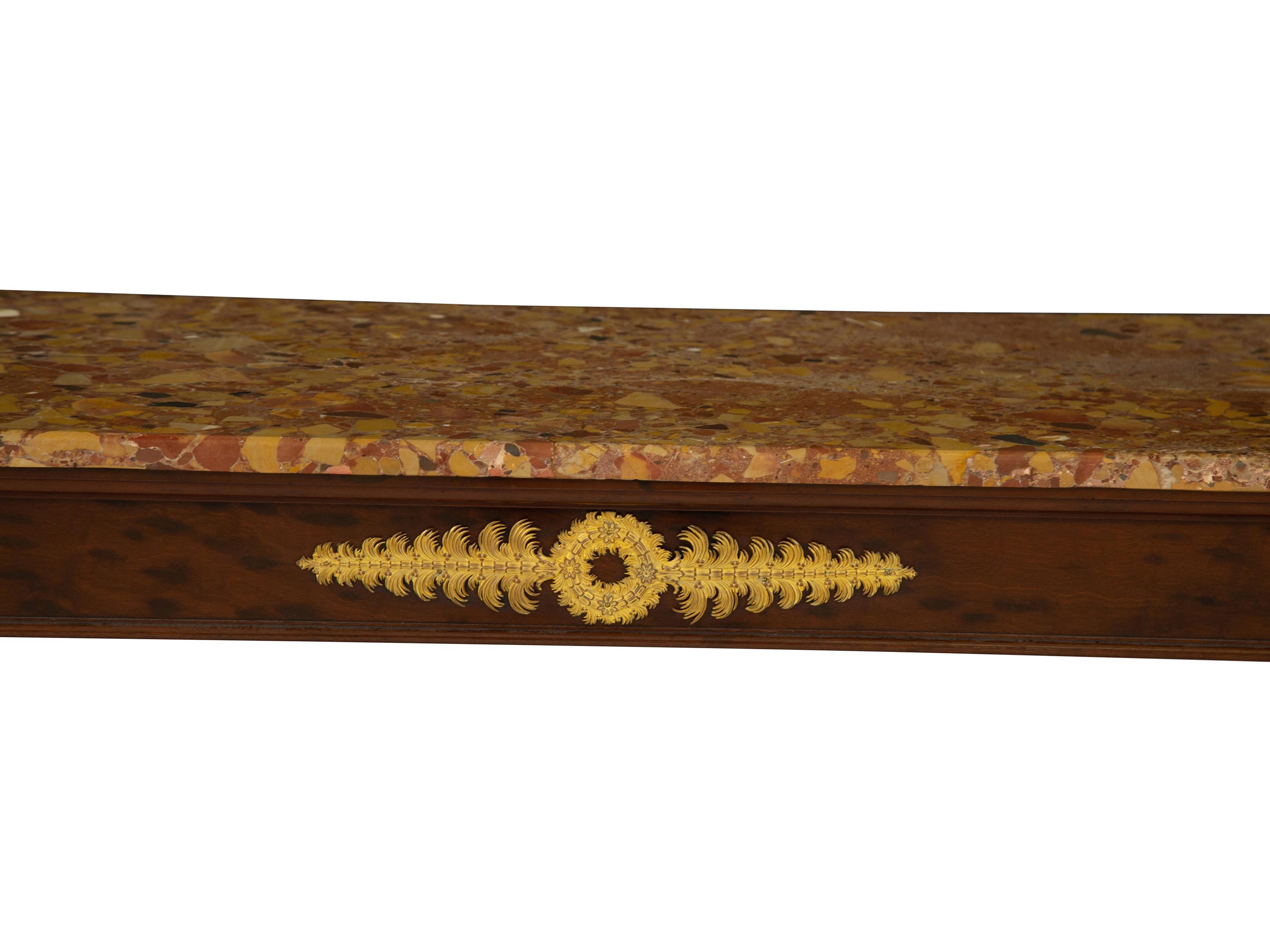 A French Empire Gilt Bronze Mounted Mahogany Breche d'alep Marble-Top Console Table