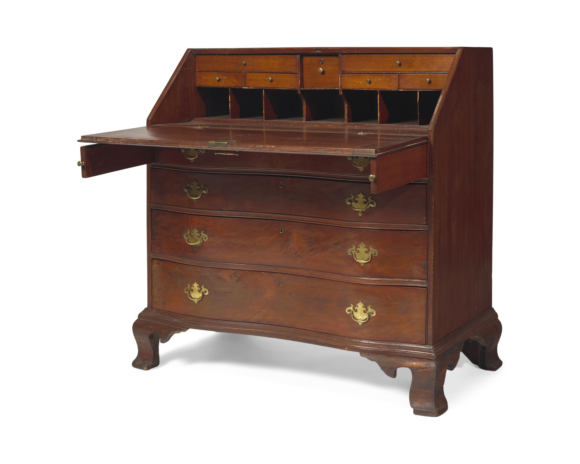 A Chippendale Cherry Oxbow Slant-Front Desk