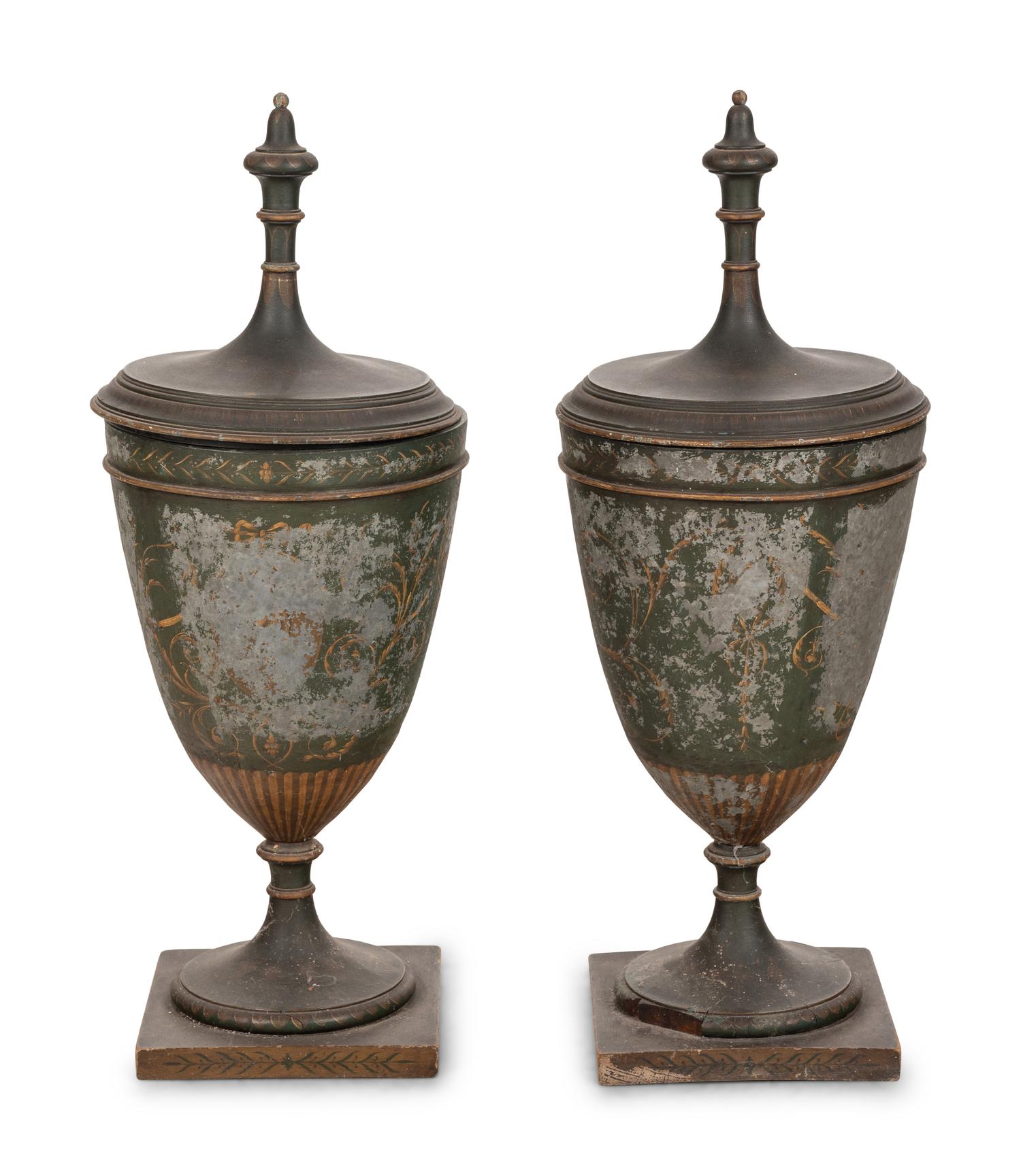 A Pair of Large Continental Tôle Urns