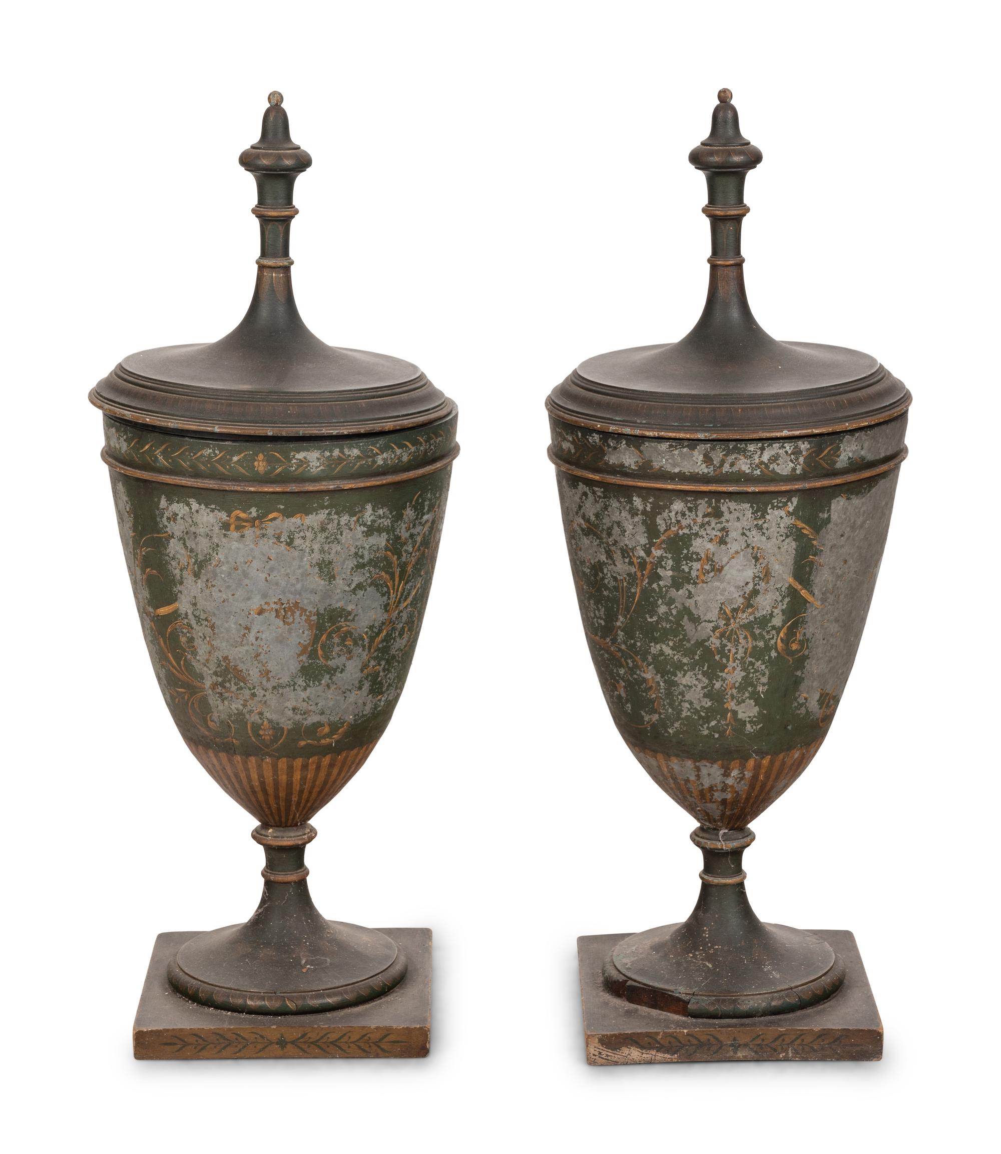 A Pair of Large Continental Tôle Urns