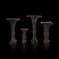 Four Chinese Archaistic Patinated Bronze Vases, Gu, Late Ming to Qing Dynasty 晚明-清 仿古銅花觚四件