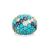 FRENCH, TURQUOISE, SAPPHIRE, AND DIAMOND RING