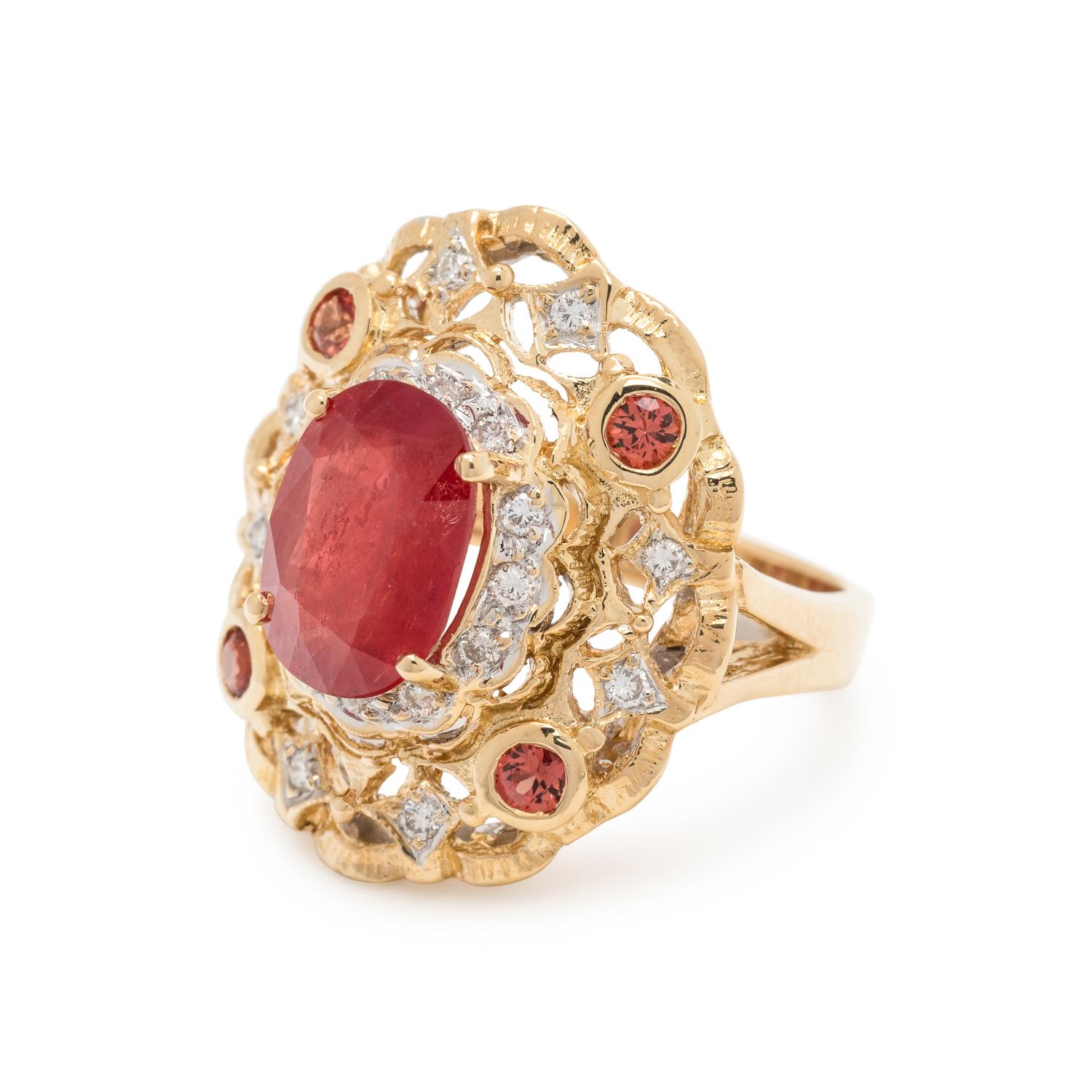 ORANGE SAPPHIRE AND DIAMOND RING
