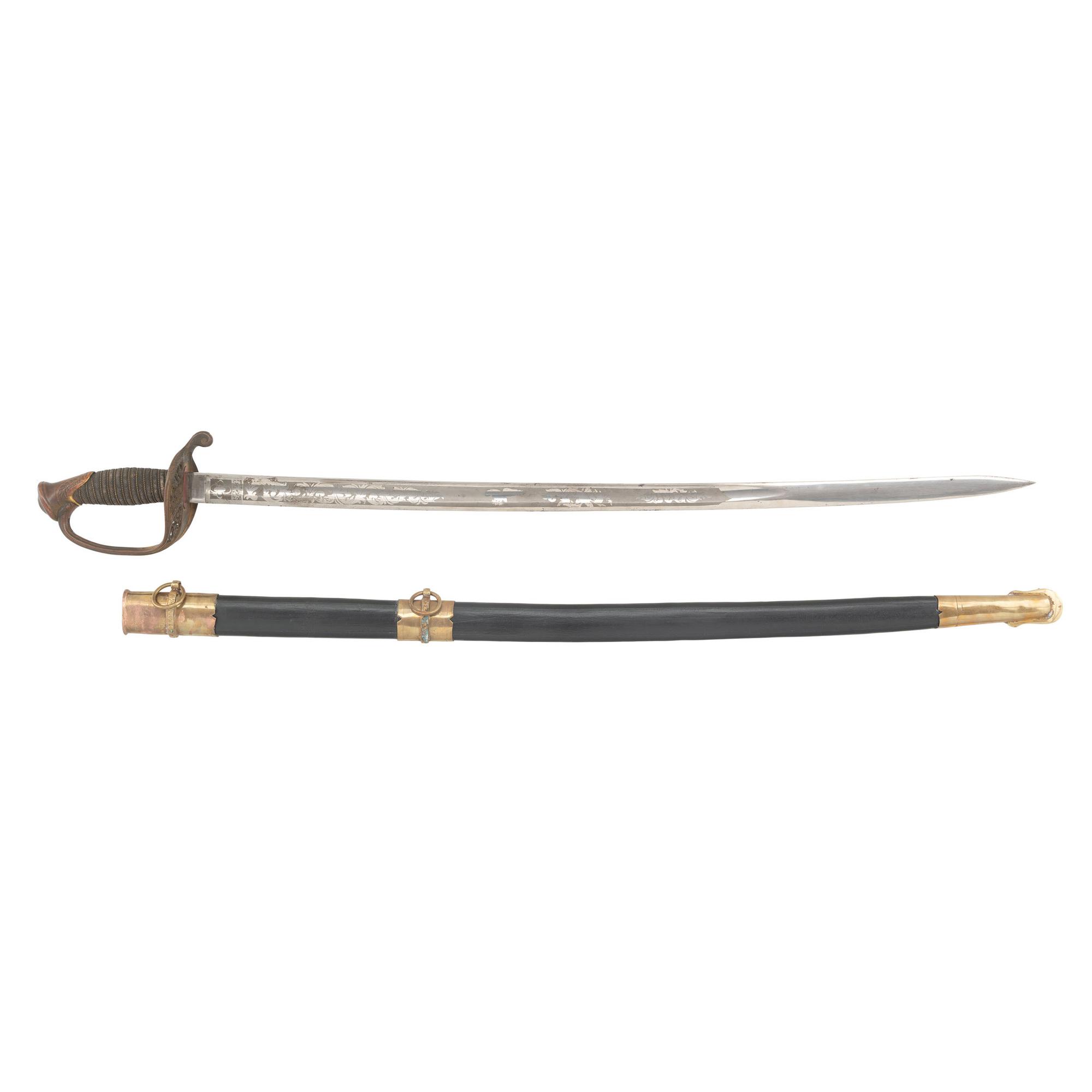 US Model 1850 Foot Officer's Sword by Collins & Co in Display Case Attributed to 2nd Lt. Lewis W Stevenson 176th New York Infantry