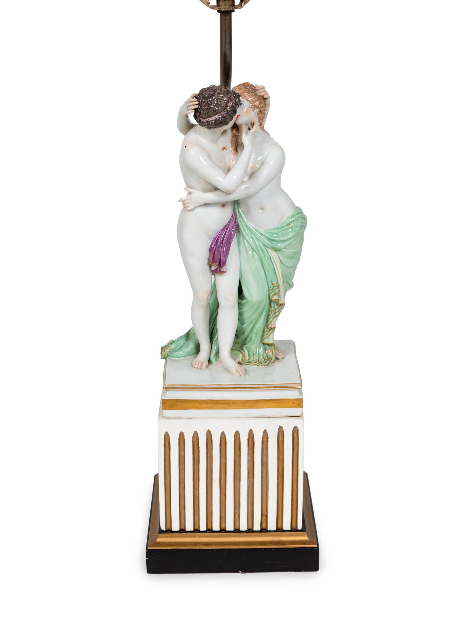A Continental Porcelain Figural Group Mounted as a Lamp