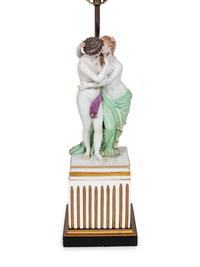A Continental Porcelain Figural Group Mounted as a Lamp