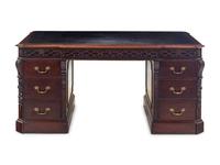 A Chinese Chippendale Style Mahogany Partners Desk