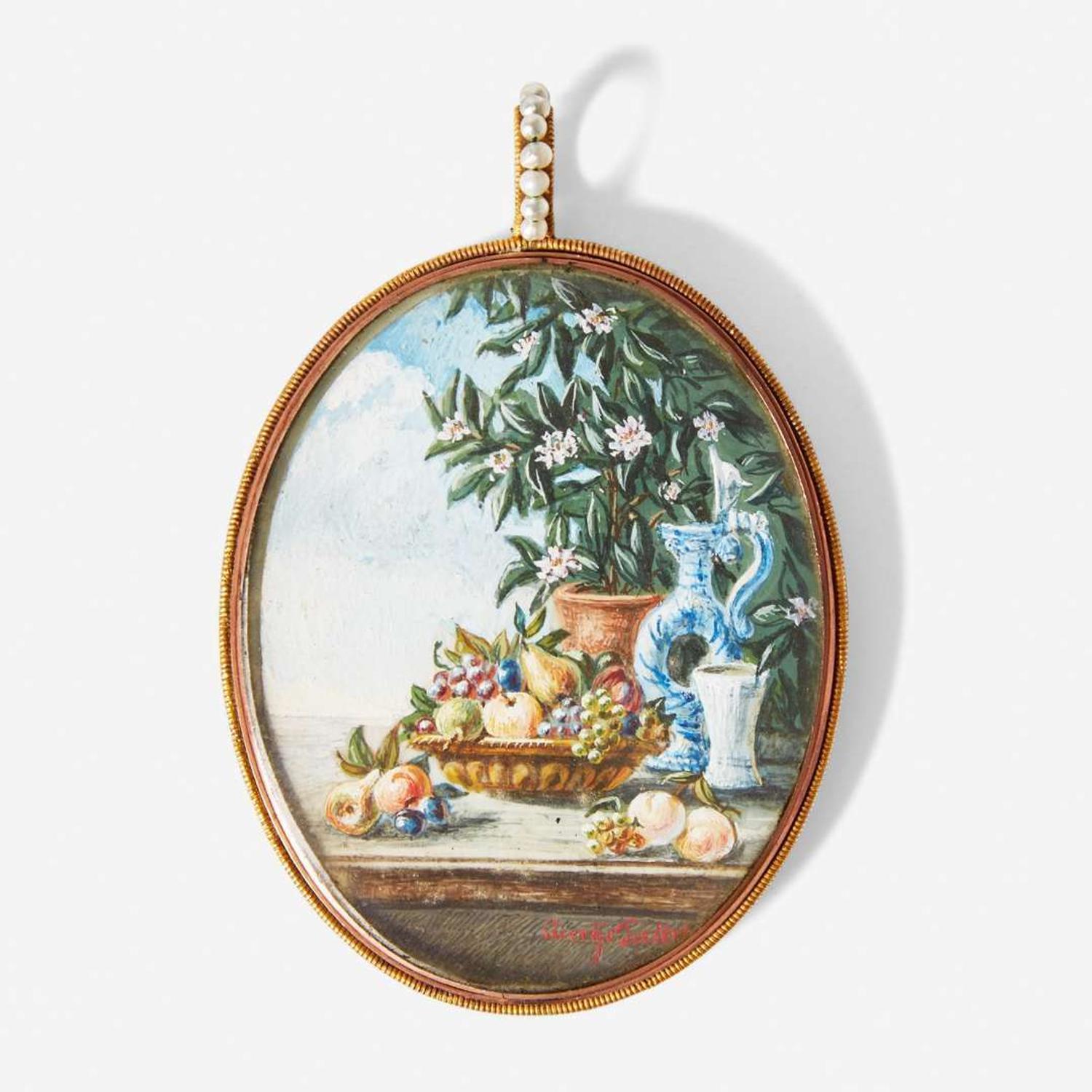 Continental School 19th century Double Miniature Still Life