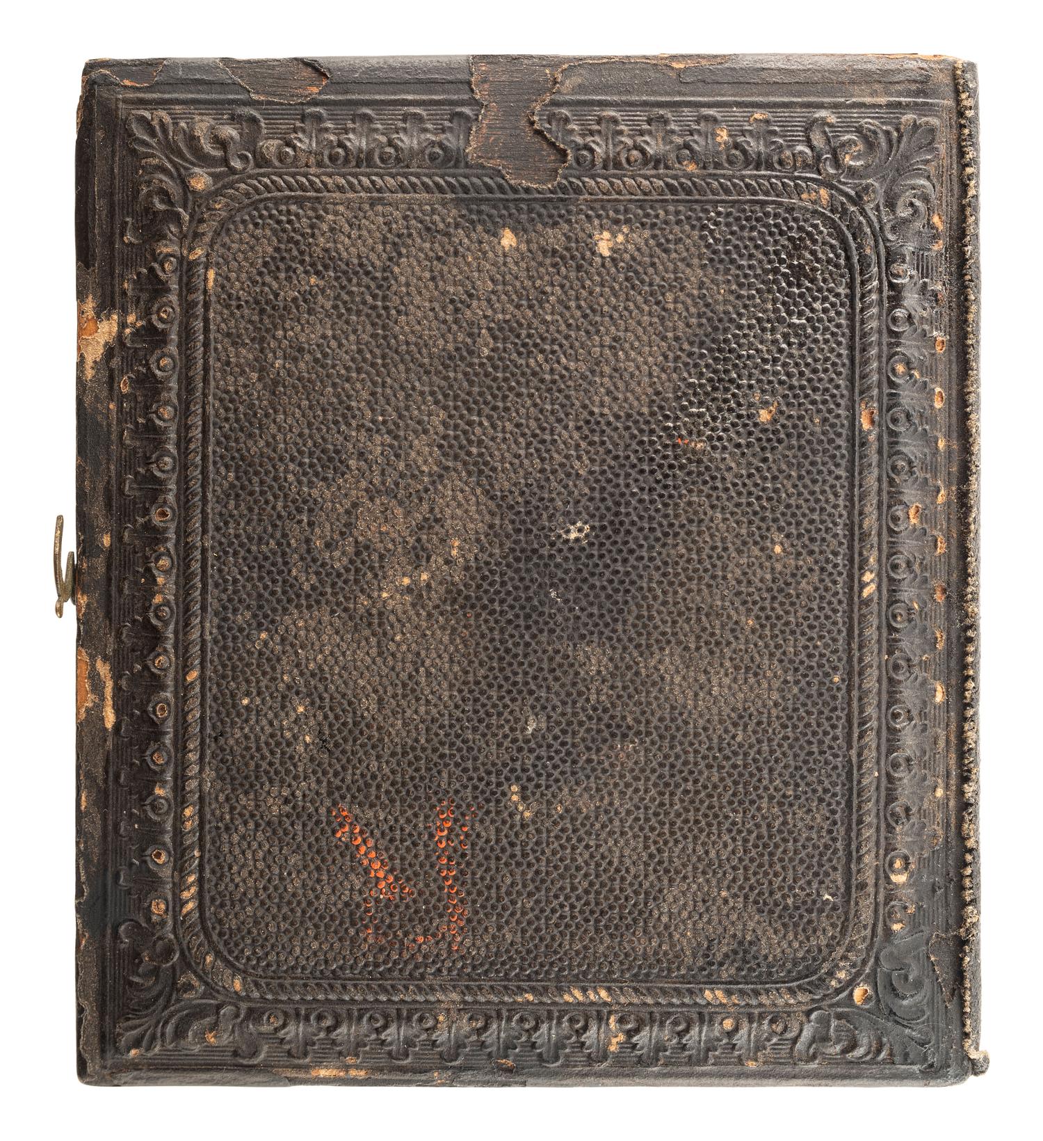 [CIVIL WAR]. Sixth plate tintype of a Federal rifleman armed with target rifle and revolver.