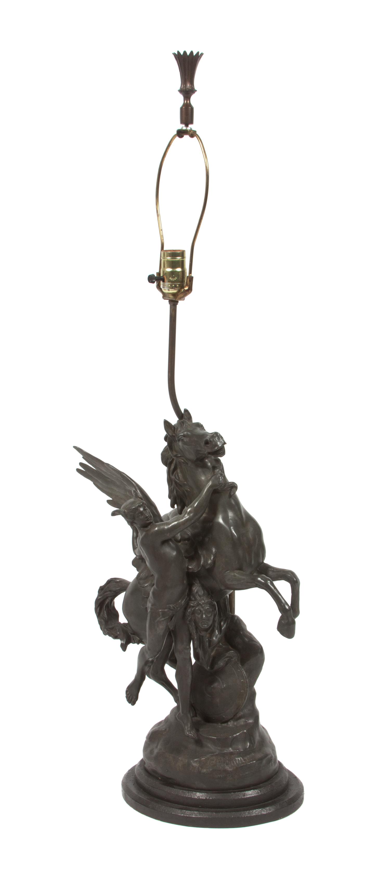 A Continental Patinated Metal Figural Lamp Height 39 3/4 inches. — AFTER EMILE PICAULT (FRENCH 1833-1915)