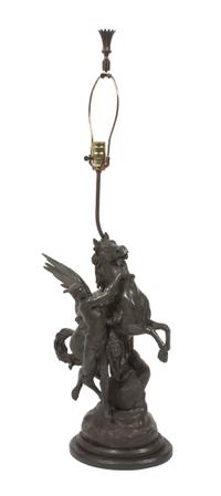 A Continental Patinated Metal Figural Lamp Height 39 3/4 inches. — AFTER EMILE PICAULT (FRENCH 1833-1915)