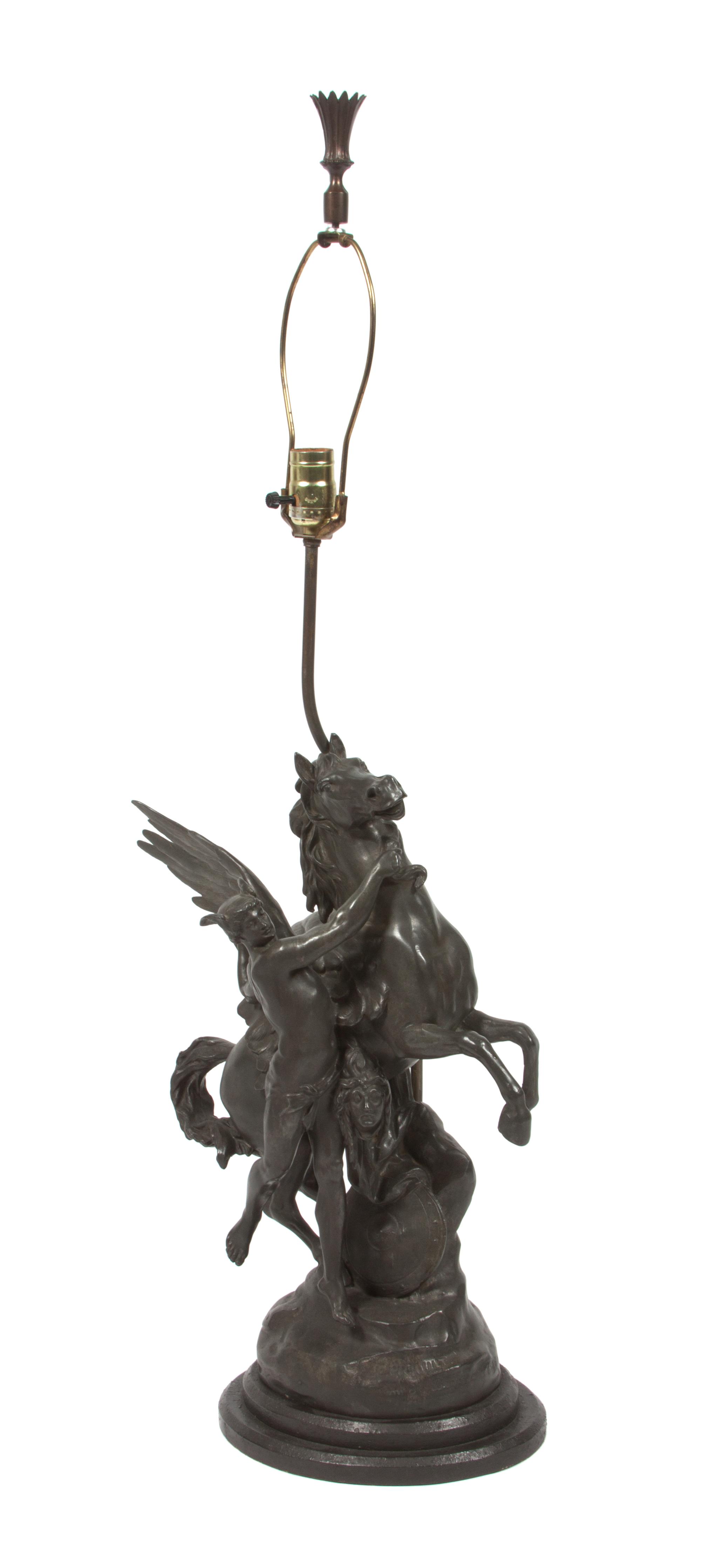 A Continental Patinated Metal Figural Lamp Height 39 3/4 inches. — AFTER EMILE PICAULT (FRENCH 1833-1915)