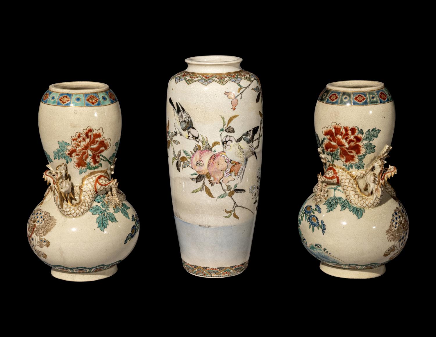 Three Japanese Kyoto Satsuma Vases