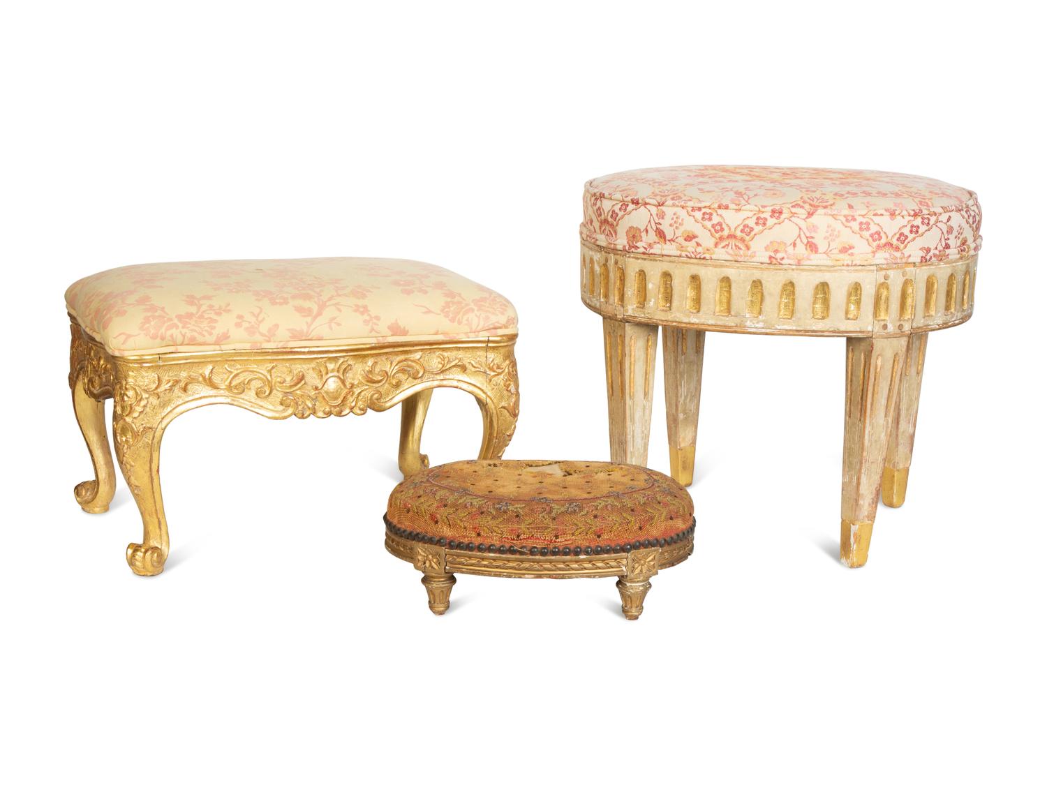 Three Continental Painted and Giltwood Stools