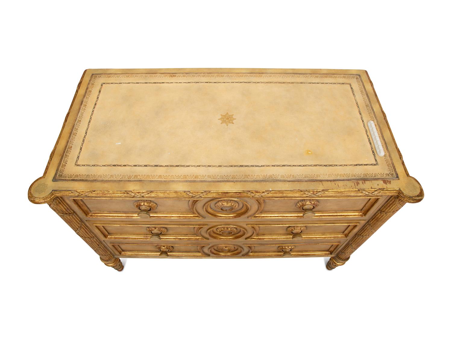 A Pair of Louis XVI Style Painted and Parcel Gilt Commodes — 20th Century