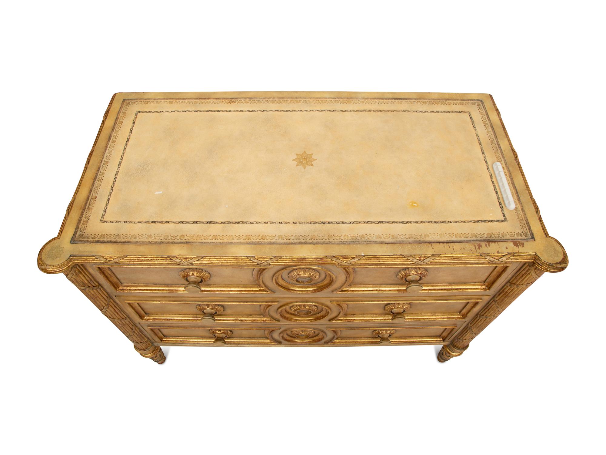A Pair of Louis XVI Style Painted and Parcel Gilt Commodes — 20th Century