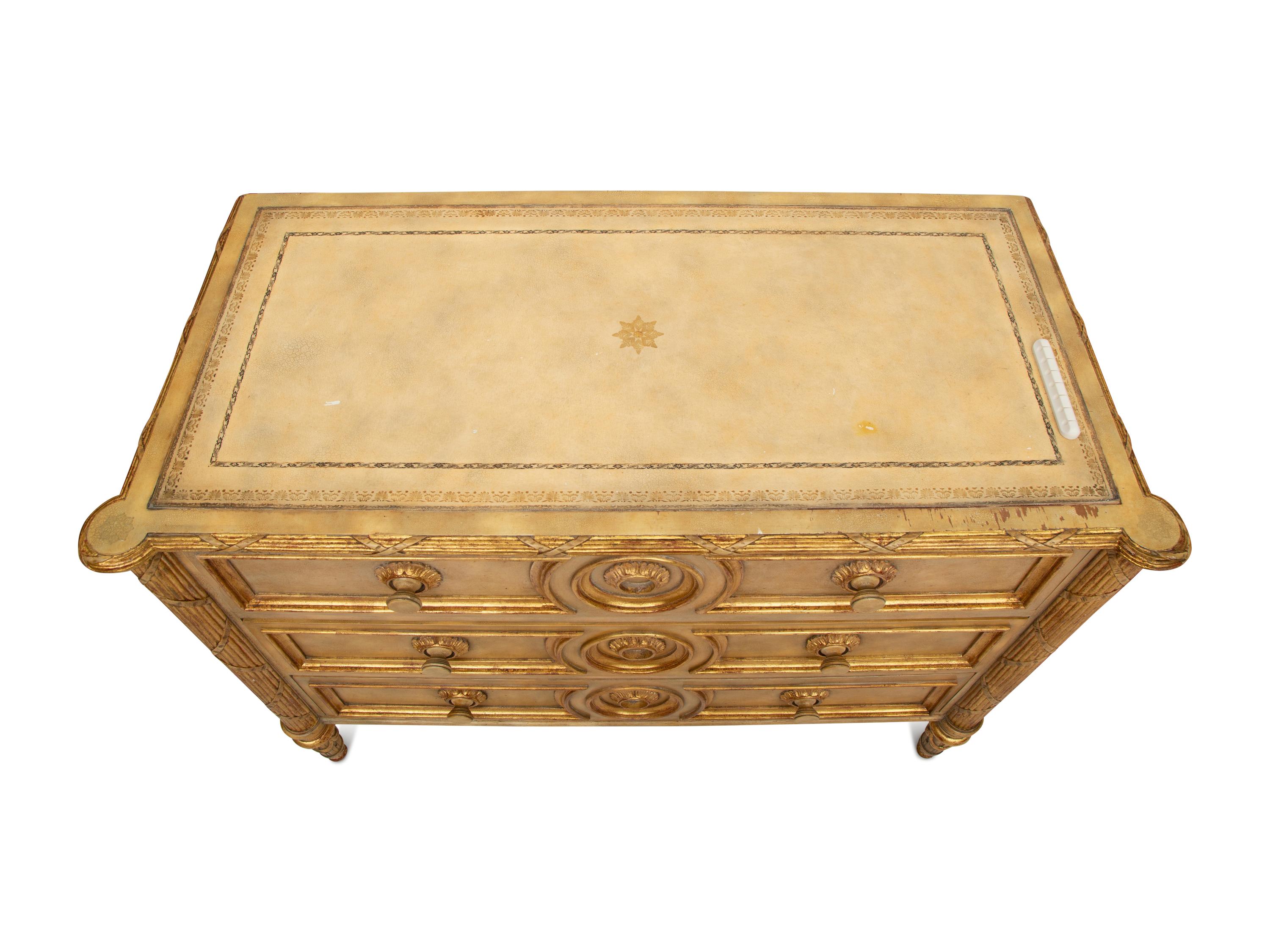 A Pair of Louis XVI Style Painted and Parcel Gilt Commodes — 20th Century