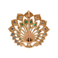 YELLOW GOLD, EMERALD AND SAPPHIRE PEACOCK PENDANT/BROOCH