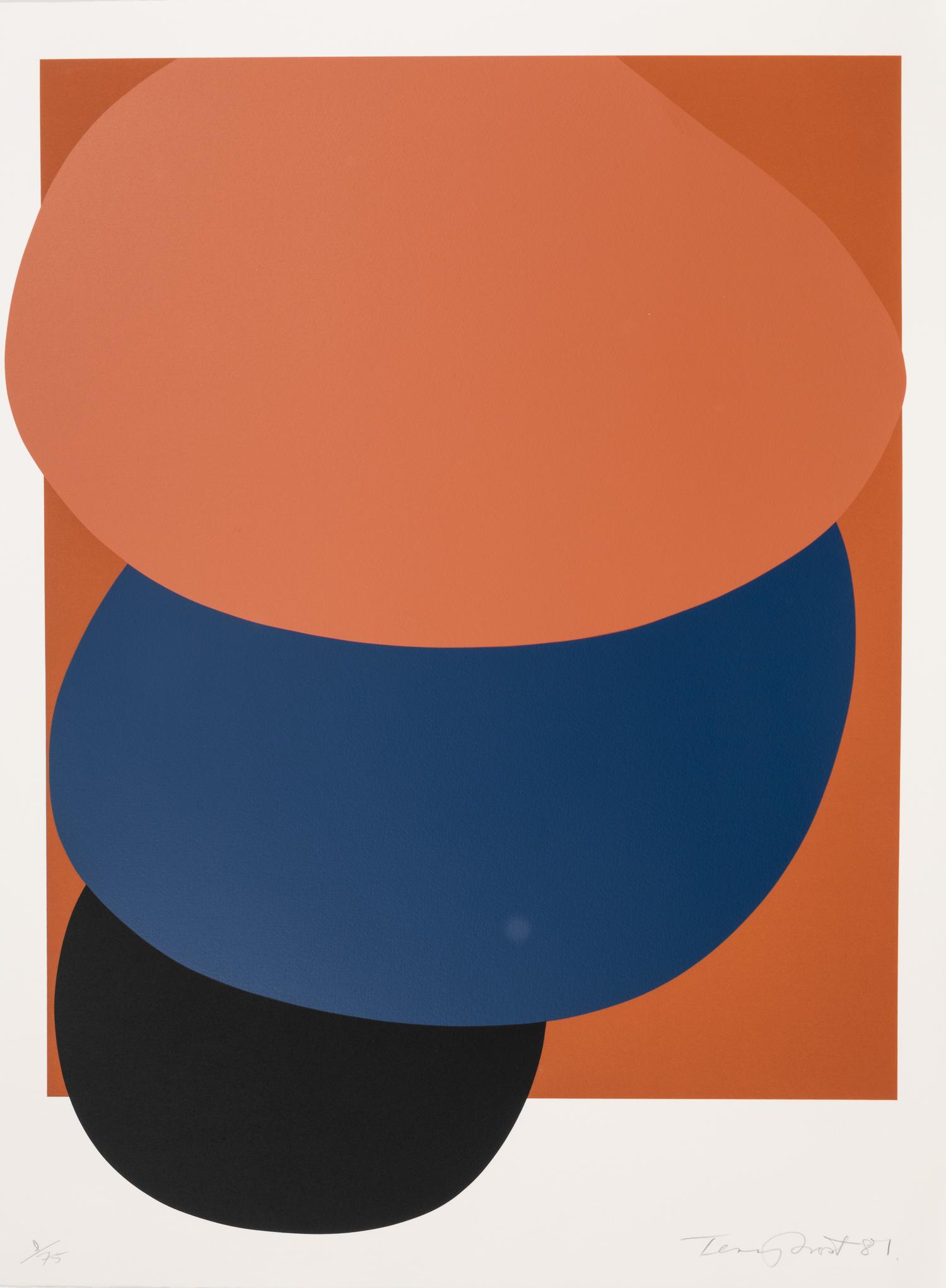 Sir Terry Frost, (English, 1915-2003), A group of three works: Moonstrips II (Black, Red, Yellow), Alhambra II (Brown, Navy, Black), an