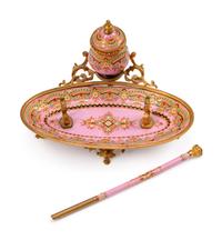 A French Gilt Bronze and Enameled Copper Ink Stand