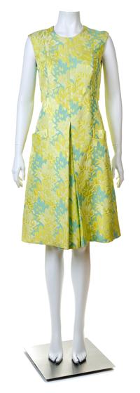A Blum's-Vogue Yellow Floral Dress and Coat Ensemble, No size.
