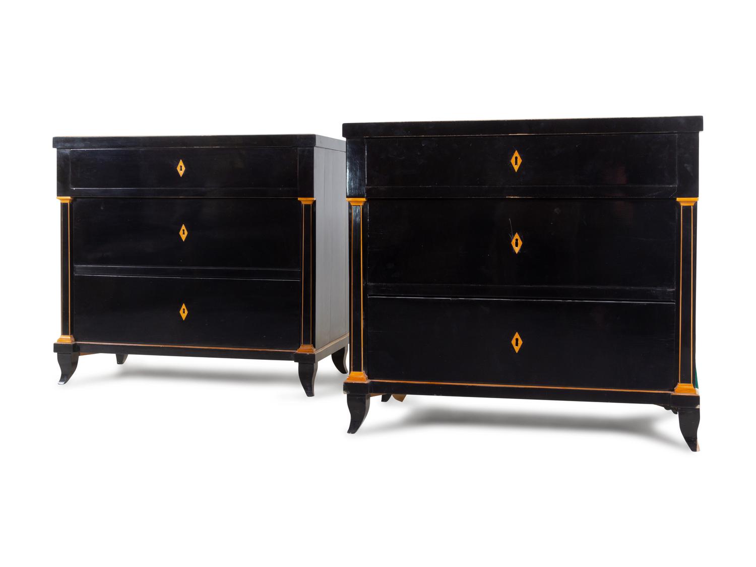 A Pair of Biedermeier Ebonized Chests of Drawers
