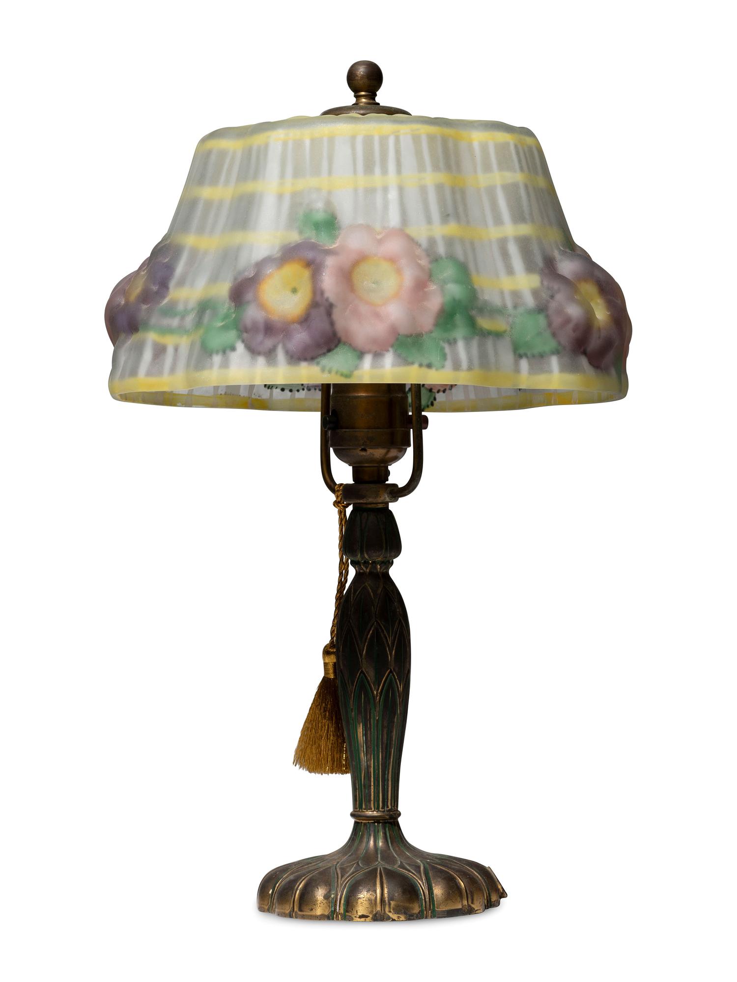 A Pairpoint Reverse-Painted Glass Puffy Table Lamp