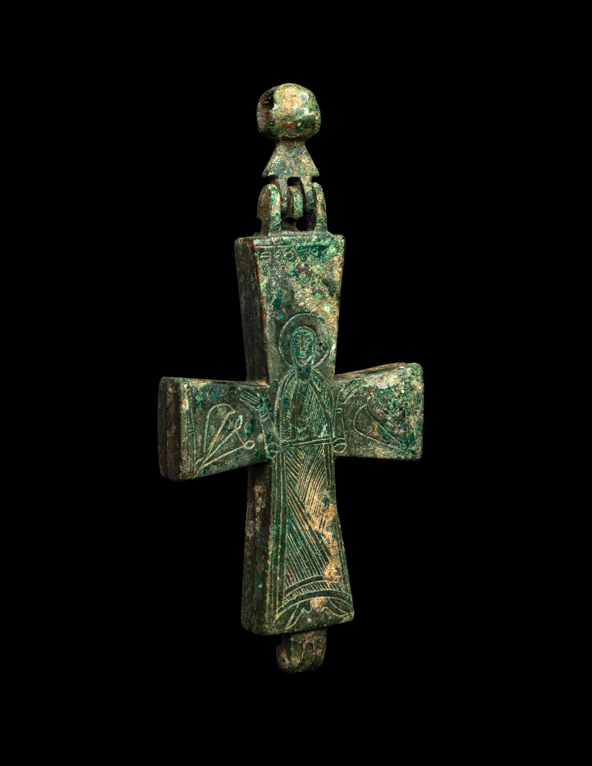 A Byzantine Bronze Pendant Enkolpion Cross