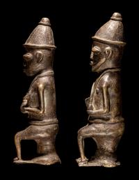 Two Ogboni Brass Male and Female Seated Figures
