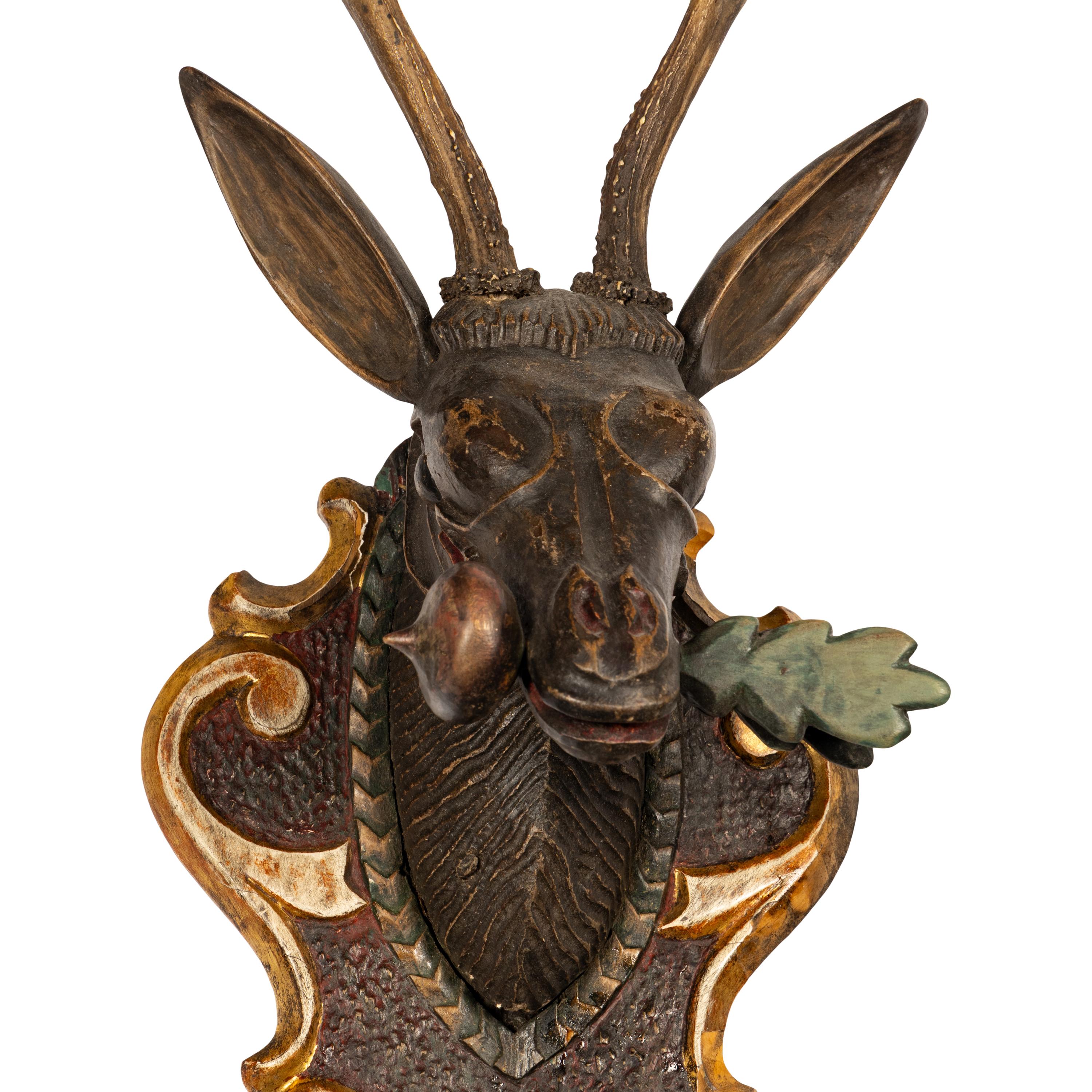 Two Carved and Painted Wood Deer Shoulder Mounts