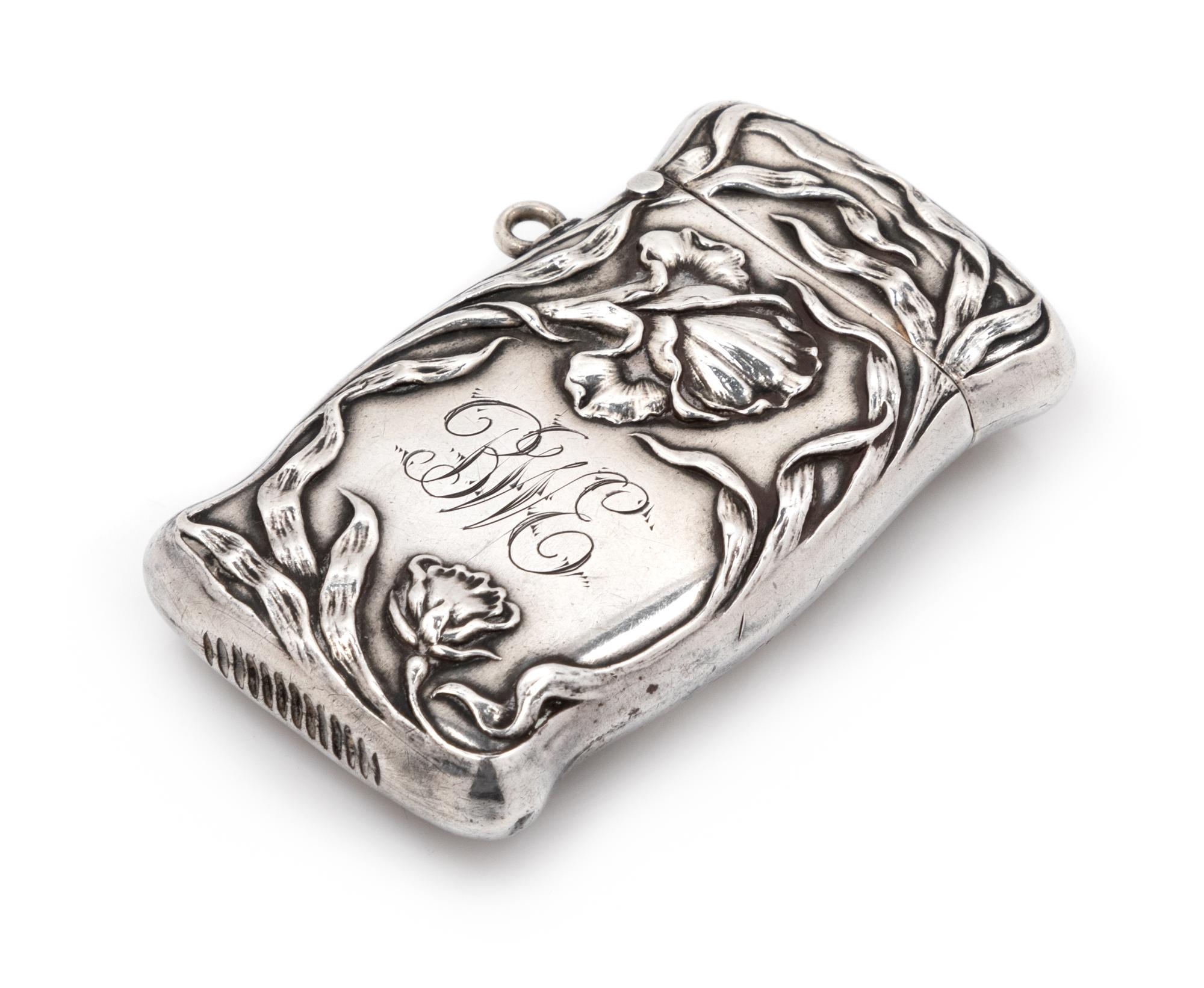 An American Silver Match Safe, R. Blackinton & Co., North Attleboro, MA, Circa 1900, one side depicting a female nude among floral deco