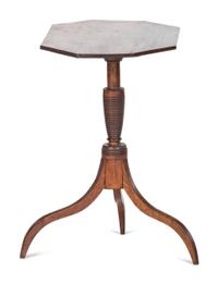 A Late Federal Turned and Chip-Carved Cherrywood Octagonal Tilt-Top Candlestand