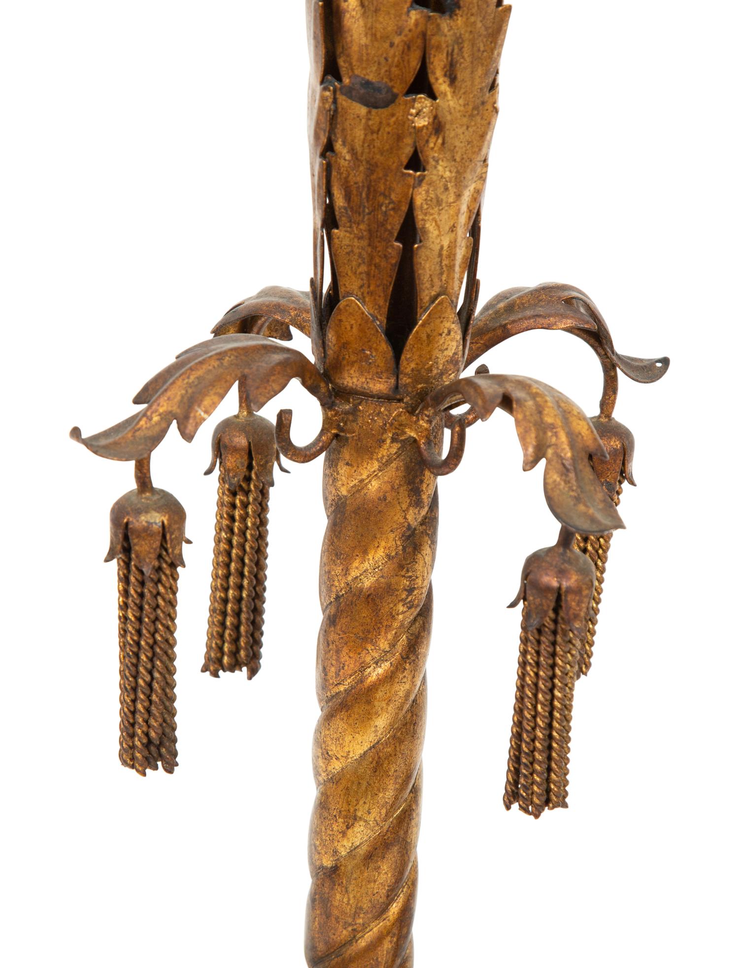 A Pair of Gilt Metal Palm Tree Table Lamps