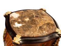 A Pair of Louis XV Style Gilt Metal Mounted Marquetry Marble-Top Pedestals